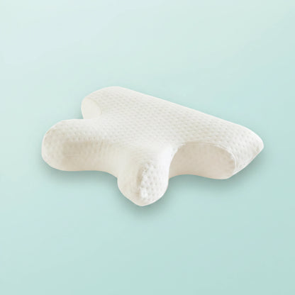Poduszka CPAP do snu z maską i aparatem, na miętowym tle
